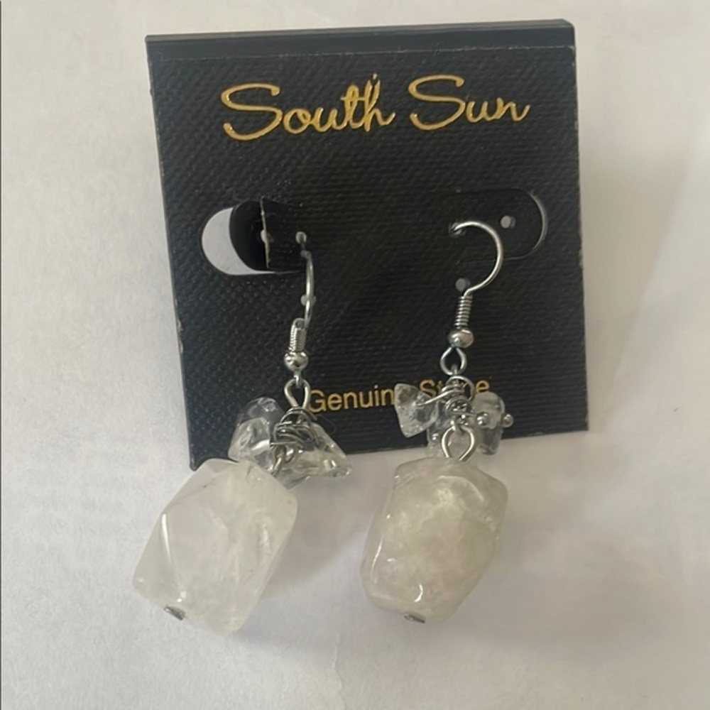 Silver Quartz Crystal Earrings with Organic Design